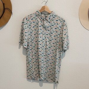 BURLEBO Men's Polo Shirt - Blue and Orange Pattern